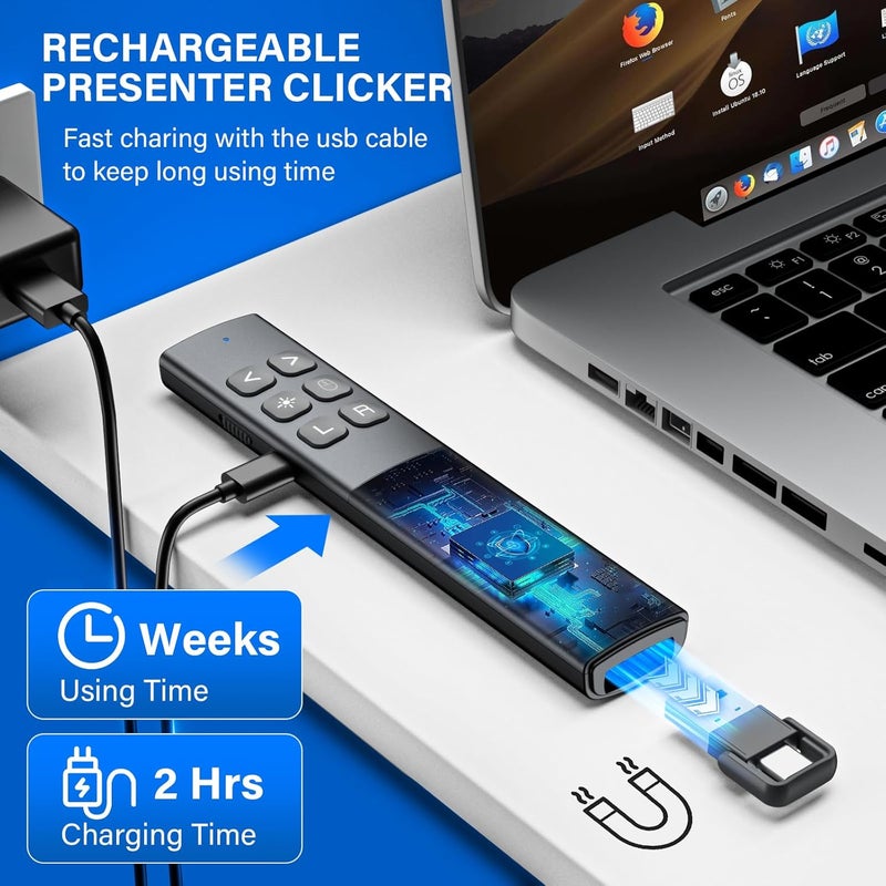 RJAD Presentation Clicker with Air Mouse - USB C Wireless Presenter Remote Clicker with Light Pointer, RF 2.4GHz PowerPoint Clicker for Presentation, Computer Pointer Clicker Slide Advancer for Mac,Laptop - Image 4